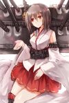  1girl cannon commentary_request highres kantai_collection kinona petals smile solo tagme yamashiro_(kantai_collection) 