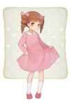  1girl ayu_(mog) brown_eyes brown_hair chibi_maruko-chan dress drill_hair full_body jougasaki_himeko md5_mismatch pink_dress shoes simple_background socks solo standing twin_drills white_background 