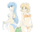  2girls ass bikini blonde_hair blue_eyes blue_hair food fruit glasses green_eyes hairband highres hououji_fuu long_hair magic_knight_rayearth multiple_girls okuri_ookami ryuuzaki_umi short_hair swimsuit watermelon 