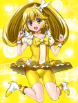  1girl anzu_(onelelee) bike_shorts blonde_hair bow choker cure_peace high_heels kise_yayoi long_hair magical_girl open_mouth ponytail precure shorts_under_skirt skirt smile smile_precure! solo v wrist_cuffs yellow_bike_shorts yellow_bow yellow_eyes yellow_skirt 