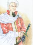  1boy agahari cape fire_emblem fire_emblem:_mystery_of_the_emblem jagen solo sword weapon white_hair 