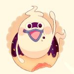 adenade blush doughnut food food_on_face ghost looking_at_viewer no_humans open_mouth purple_lips simple_background solo whisper_(youkai_watch) youkai youkai_watch 