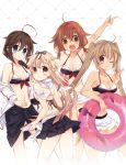  4girls bikini black_hair blonde_hair blue_eyes braid breasts brown_eyes brown_hair cleavage hair_ribbon hairband kantai_collection long_hair multiple_girls murasame_(kantai_collection) red_eyes ribbon sarong shigure_(kantai_collection) shiratsuyu_(kantai_collection) short_hair shorts skirt suzushiro_kurumi swimsuit twintails yuudachi_(kantai_collection) 