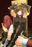  armpits bare_shoulders blue_eyes brown_hair cuffs elbow_gloves gloves hair_over_one_eye highres shackles shunzou tales_of_(series) tales_of_the_abyss tear_grants thigh-highs 