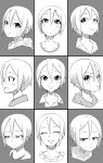  1girl absurdres chart expressions highres idolmaster idolmaster_cinderella_girls monochrome shigeohji shiomi_shuuko short_hair smile solo 