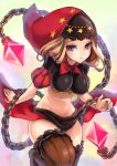  1girl blonde_hair breasts chain crop_top hood midriff navel odin_sphere phandit_thirathon red_hood skirt solo thigh-highs velvet_(odin_sphere) violet_eyes weapon 