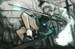  1girl highres katana konpaku_youmu mifuru ribbon short_hair silver_hair solo sword touhou weapon 