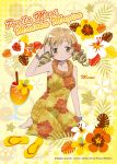  barefoot blonde_hair blush drill_hair drink drinking_straw flower food fruit gears hair_flower hair_ornament highres leaf long_hair mahou_shoujo_madoka_magica smile tagme tomoe_mami tropical tropical_drink twin_drills twintails yellow_eyes 