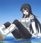  1girl black_hair blue_eyes giantess highres ikaruga_(senran_kagura) panties panties_under_pantyhose pantyhose senran_kagura_(series) solo tagme terada_ochiko underwear uniform 