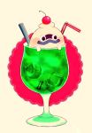  adenade cherry drinking_glass drinking_straw food fruit ghost no_humans purple_lips simple_background solo whisper_(youkai_watch) youkai youkai_watch 