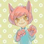  1girl animal_ears brown_eyes cat_ears cat_paws floral_background original paws pink_hair smile solo tomeriko-123 