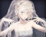  1boy bandages bare_shoulders blonde_hair blue_eyes bridal_veil cross crossdressinging dress earrings jewelry necktie original otoko_no_ko shino_(syllable) short_hair veil wedding_dress 