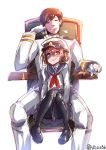  &gt;:3 1boy 1girl :3 admiral_(kantai_collection) amatelas character_request frustrated highres kantai_collection sitting sitting_on_lap sitting_on_person smirk tagme 