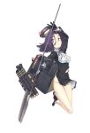  damaged gloves kantai_collection mechanical_halo official_art polearm purple_hair spear tatsuta_(kantai_collection) violet_eyes weapon 