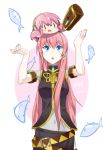  1girl blue_eyes breasts chibi detached_sleeves headphones headset long_hair long_skirt megurine_luka meme open_mouth pink_hair side_slit skirt smile takoluka tentacle_hair tentacles tuna very_long_hair vocaloid yunamul 