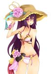  1girl arashiya bikini character_request hat purple_hair ribbon shironeko_project swimsuit violet_eyes 