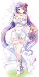  1girl breasts deeple dress elbow_gloves gloves long_hair looking_at_viewer love_live!_school_idol_project purple_hair smile solo thigh-highs toujou_nozomi twintails wedding_dress 