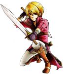  1boy blonde_hair boots caesar_(fire_emblem) fire_emblem fire_emblem:_mystery_of_the_emblem gloves highres simple_background solo sword weapon white_background 