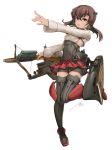  1girl ankle_boots bike_shorts boots bow_(weapon) brown_eyes brown_hair crossbow headband headgear kantai_collection looking_at_viewer revision short_hair skirt solo taihou_(kantai_collection) thigh-highs weapon zola_chen 