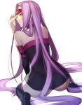  1girl blindfold breasts facial_mark fate/stay_night fate_(series) forehead_mark long_hair purple_hair rider shinooji sitting solo thigh-highs very_long_hair violet_eyes wariza 