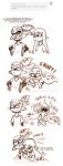  1boy 2girls 4koma blush closed_eyes comic covering_mouth domino_mask english fangs green_eyes hand_over_own_mouth hat head_on_shoulder highres inkling laughing leaning_on_person monochrome multiple_girls open_mouth pointy_ears sepia shrug signature splatoon tamarinfrog teardrop tentacle_hair twintails watermark web_address 