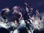  5girls blue_eyes holding_weapon kantai_collection multiple_girls ocean open_mouth purple_hair red_eyes shiranui_(kantai_collection) tatsuta_(kantai_collection) tenryuu_(kantai_collection) white_hair yellow_eyes yukikaze_(kantai_collection) 