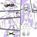  !! 1boy 1girl ass blush breasts cleavage inkling monster_boy monster_girl sayo25 splatoon sunglasses swimsuit tentacle_hair translation_request 