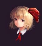  1girl absurdres black_background blonde_hair blood blood_on_face face hair_ornament hair_ribbon highres homo_1121 red_eyes ribbon rumia short_hair simple_background solo touhou upper_body 