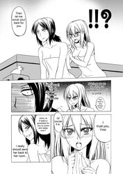  2girls bath blush christa_renz comic english freckles kaori_hero monochrome multiple_girls rubber_duck shingeki_no_kyojin short_hair towel washing_back ymir_(shingeki_no_kyojin) 