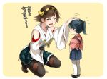  bare_shoulders detached_sleeves headgear hiei_(kantai_collection) houshou_(kantai_collection) japanese_clothes kantai_collection long_hair multiple_girls nakaya_106 nontraditional_miko short_hair smile translation_request 