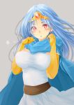  1girl :o blue_eyes blush breasts cape circlet dragon_quest dragon_quest_iii earrings elbow_gloves gloves highres jewelry large_breasts long_hair looking_at_viewer maru-pen red_eyes sage_(dq3) simple_background solo yellow_gloves 