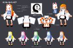  1girl bike_shorts character_sheet detached_sleeves domino_mask eyebrows fish fox_mask geta highres inkling japanese_clothes kariginu lamprey long_hair mask nintendo official_art orange_hair pointy_ears shorts_under_skirt splatoon tentacle_hair thick_eyebrows translation_request variations yellow_eyes 