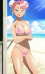  beach bikini breasts glasses pink_hair takagi_saya 