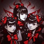  3girls \m/ babymetal bangs fingerless_gloves gloves kikuchi_moa lips long_hair looking_at_viewer mizuno_yui multiple_girls nakamoto_suzuka ponytail portrait real_life robert_porter sailor_collar spot_color twintails 