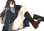  1girl black_hair brown_hair cardigan green_eyes idolmaster idolmaster_cinderella_girls karei_(hirameme) long_hair looking_at_viewer necktie scarf school_uniform shibuya_rin skirt solo 