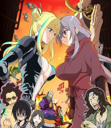  black_hair blonde_hair dragon_yukano fujikido_kenji highres long_hair nancy_lee ninja ninja_slayer raomoto_kan school_uniform serafuku short_hair yamoto_koki 