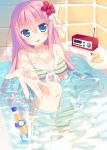  1girl bathtub bikini blue_eyes bottle long_hair original pink_hair radio rubber_duck sakura_yuzuna swimsuit water 