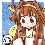  2girls :&lt; ? ahoge bare_shoulders brown_hair detached_sleeves dress food hair_ornament hairband headgear holding holding_food horns ice_cream_cone japanese_clothes kantai_collection kongou_(kantai_collection) long_hair lowres multiple_girls nontraditional_miko northern_ocean_hime pale_skin remodel_(kantai_collection) sad shinkaisei-kan souma_mizuki tears triangle_mouth upper_body white_dress white_hair white_skin 