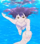  1girl bikini blue_hair egooo holding_hands long_hair looking_at_viewer love_live!_school_idol_project pov smile solo sonoda_umi swimsuit underwater yellow_eyes 