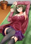  1girl blush breasts brown_hair garter_straps green_eyes idolmaster idolmaster_cinderella_girls looking_at_viewer mirisha mole one_eye_closed short_hair smile solo takagaki_kaede thigh-highs 