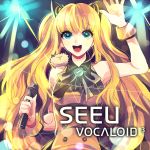  +_+ 1girl :d animal_ears animal_on_shoulder bare_shoulders blonde_hair blue_eyes cat_ears character_name copyright_name gulung_(epdlql30) long_hair microphone nail_polish open_mouth seeu sleeveless smile solo very_long_hair vocaloid waving wrist_cuffs yellow_nails 