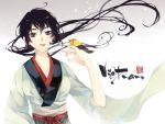  1girl axis_powers_hetalia bird bird_on_hand black_hair brown_eyes cao_hong_anh character_name vietnam_(hetalia) 