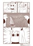 (o)_(o) 1girl 3koma comic commentary_request highres horns kantai_collection long_hair mittens monochrome moomintroll muppo northern_ocean_hime sazanami_konami solo translated twitter_username washing_machine 