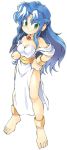  amputee anklet barefoot blue_hair feet green_eyes scar toes 