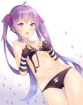  1girl bikini covering covering_breasts ebisuzawa_kurumi fingerless_gloves gakkou_gurashi! gloves hitsukuya long_hair open_mouth purple_hair small_breasts solo swimsuit twintails violet_eyes 