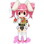  1girl animal_ears armband blush chibi chiester45 flying_sweatdrops kasumisometsuki open_mouth pink_hair rabbit_ears short_hair showgirl_skirt solid_circle_eyes solo thigh-highs twintails umineko_no_naku_koro_ni 