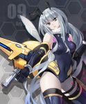  1girl absurdres bee_girl blue_eyes breasts gun highres insect_girl original solo thigh-highs tsubasa19900920 weapon 