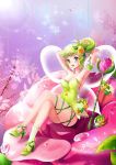  1girl armpits arms_up blush breasts cookie_run fairy_wings flower green_eyes green_hair hair_flower hair_ornament high_heels open_mouth pointy_ears smile ssumbi wings 