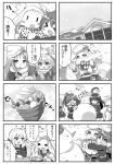  &gt;_&lt; 5girls :d ahoge alternate_costume closed_eyes cosplay fumizuki_(kantai_collection) hat hibiki_(kantai_collection) horns juurouta kantai_collection long_hair mikazuki_(kantai_collection) mittens monochrome multiple_girls nagatsuki_(kantai_collection) northern_ocean_hime open_mouth satsuki_(kantai_collection) scarf school_uniform serafuku shaved_ice shinkaisei-kan smile snowing snowman translation_request twintails uzuki_(kantai_collection) verniy_(kantai_collection) verniy_(kantai_collection)_(cosplay) xd 