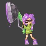  alternate_costume artist_request bike_shorts fingerless_gloves glasses gloves nintendo purple_hair shoes sneakers splatoon takozonesu tentacle_hair violet_eyes 